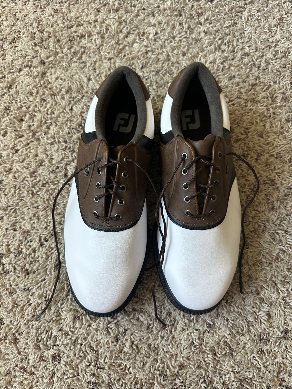 FootJoy Men's White and Brown Lace-Up Golf Shoes New without box size 10w